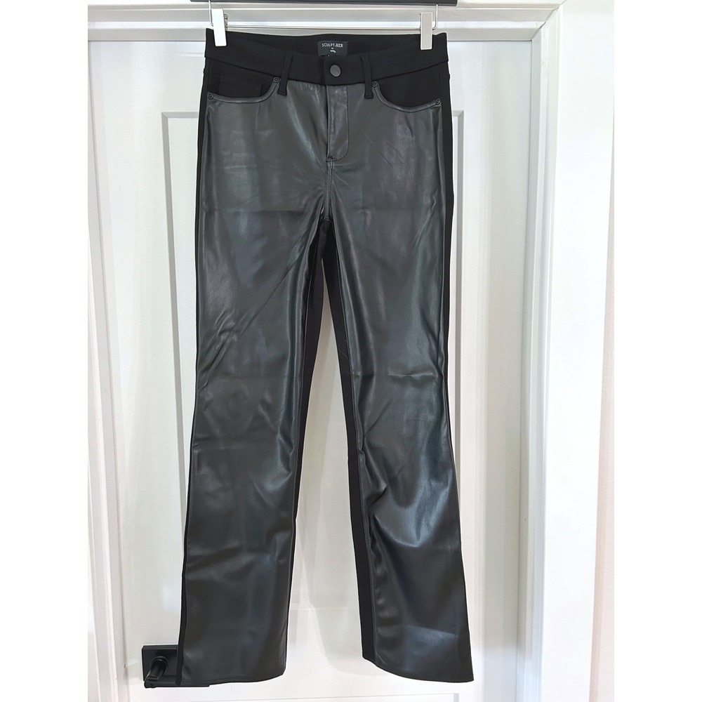 NYDJ Sculpt-Her‎ Faux Leather Front Ponte Pants Black 2 Slim Leg Edgy Moto